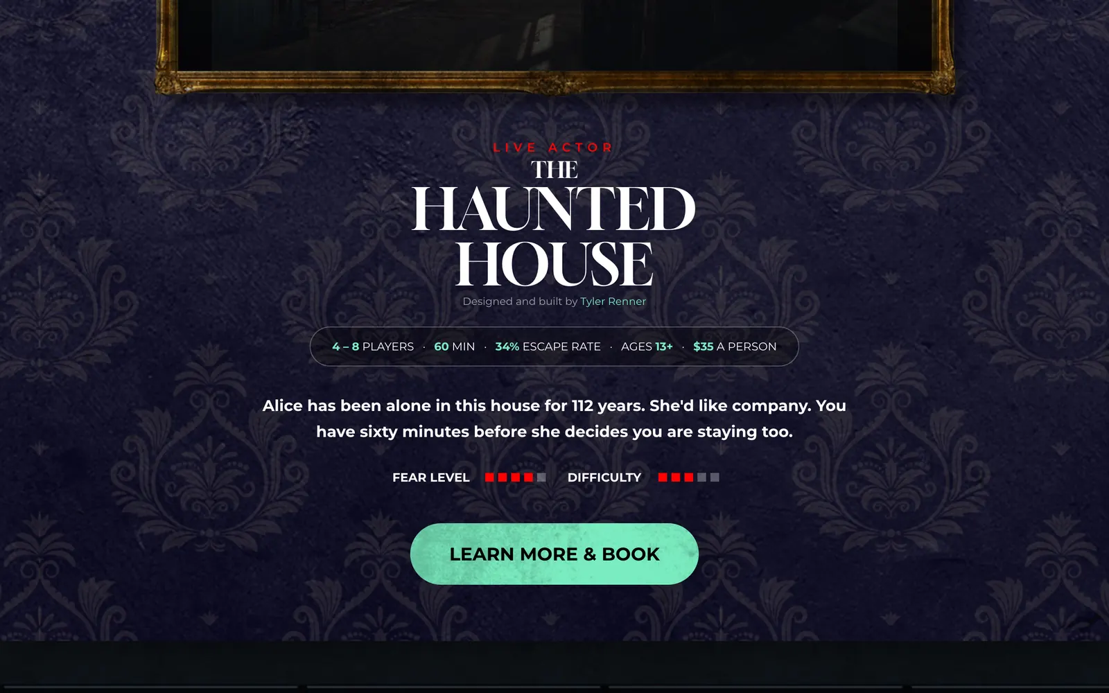 The Haunted House room: live actor, fear level, difficulty and booking