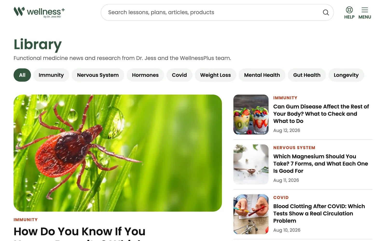 The WellnessPlus research library, filtered by topic