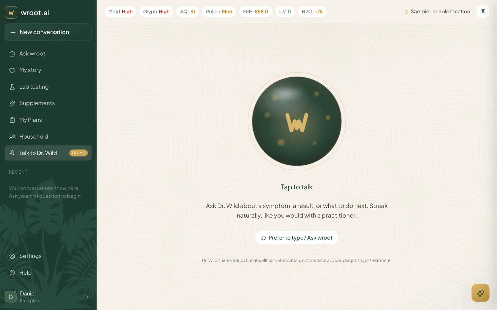 Talk to Dr. Wild: a voice consult where members ask about a symptom, a result or what to do next